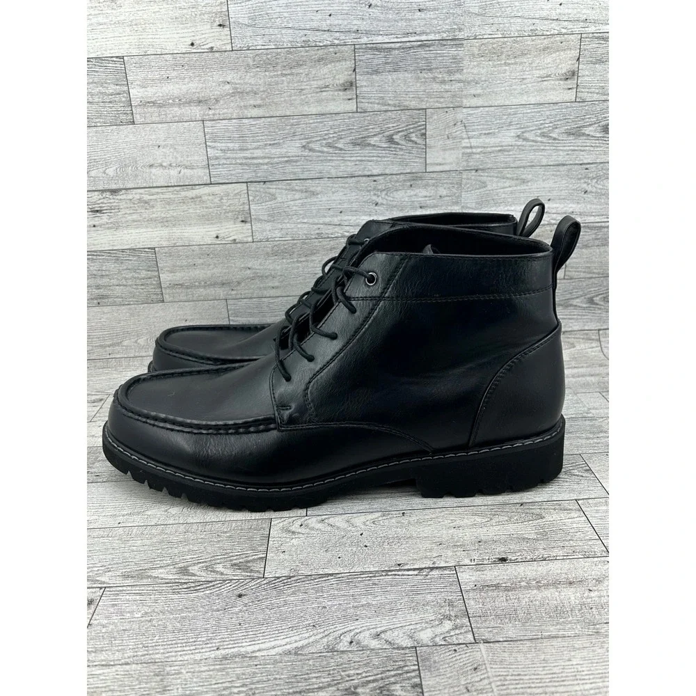 Rockport CJ1573 Men Black Moc Toe Chukka Boots Lace Up Size 14M Lug Sole